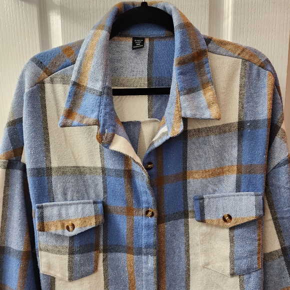 Plus Plaid Flap Pocket Drop Shoulder Coat - Picture 3 of 5
